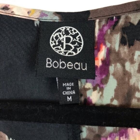 Bobeau Womens Medium Blouse V-Neck Wrap Black Floral Print Top Boho Watercolor - Picture 5 of 8